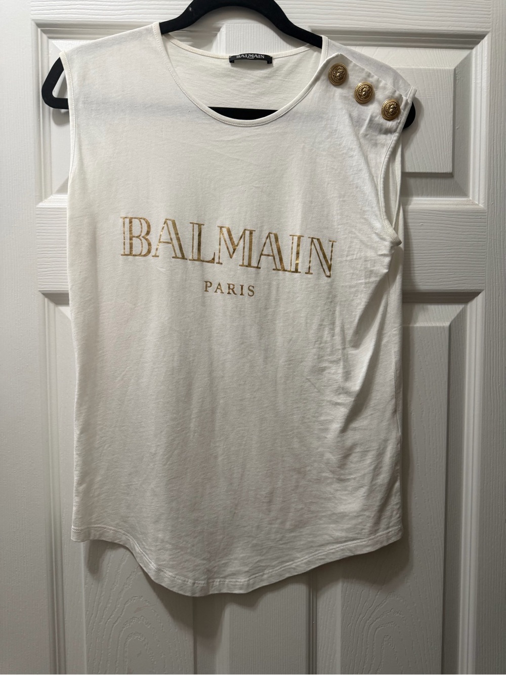 Balmain White Crewneck Sleeveless Top with Black Tag